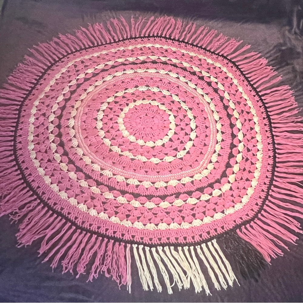 The Cotton Candy Pink Crocheted Round Mandala Throw Blanket Large